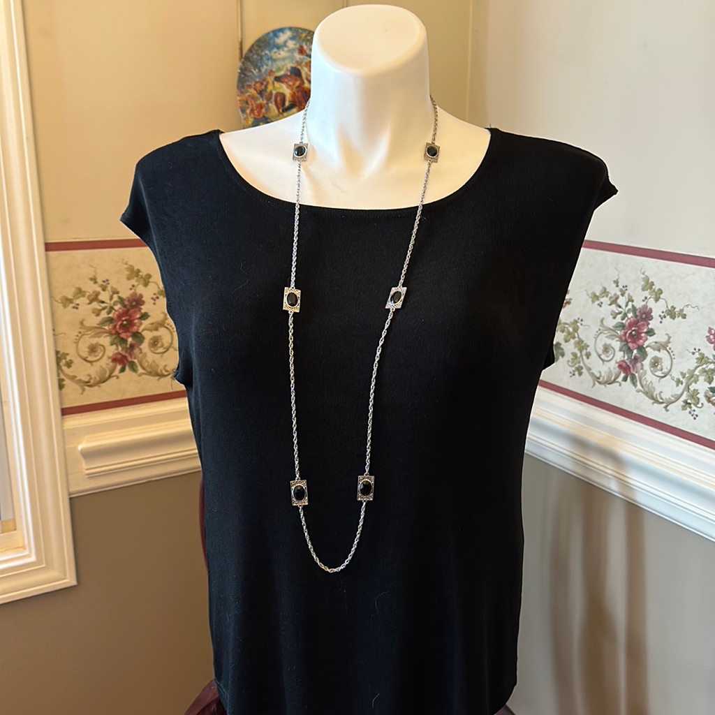 Emmons Silver-Plated Black Lucite Necklace, Circa 1970s